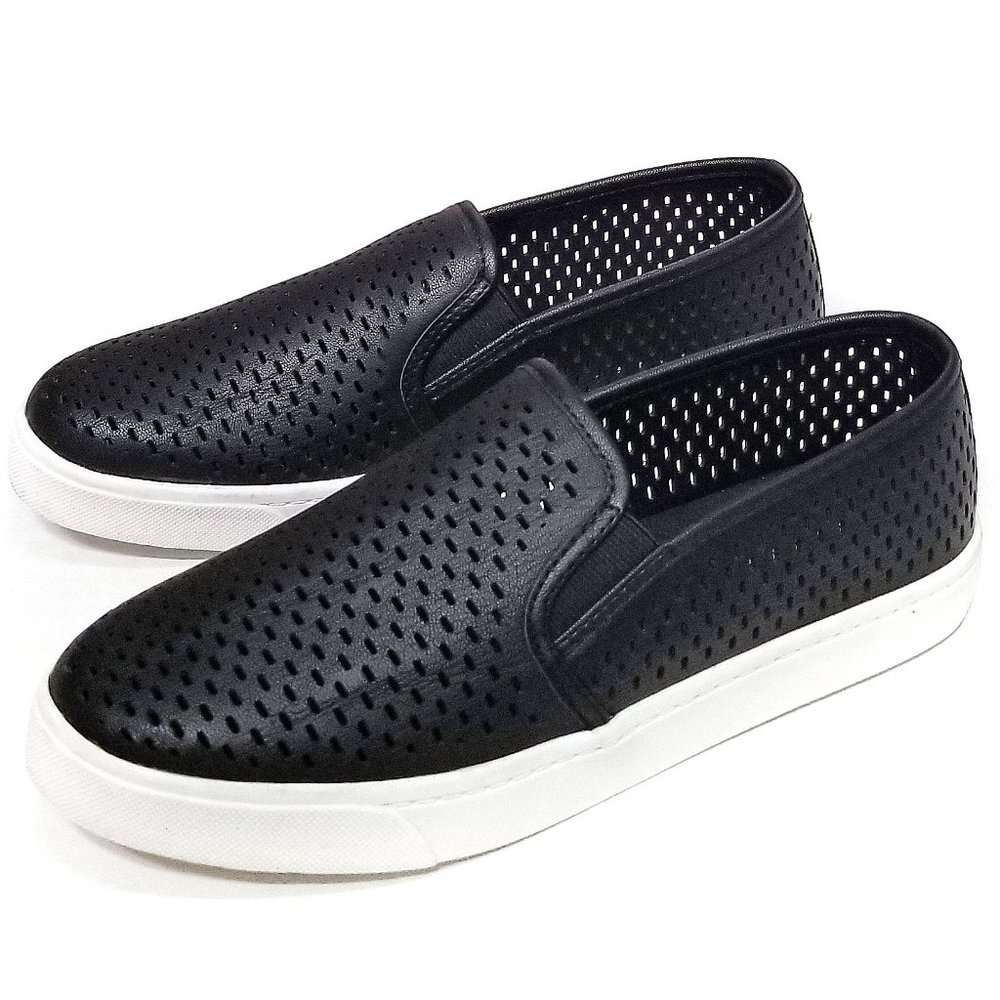 New Black Perforated Slip On Tennis Shoe Sneakers
